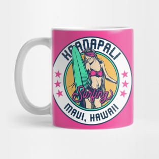 Retro Surfer Babe Badge Kaanapali Beach Maui Hawaii Mug